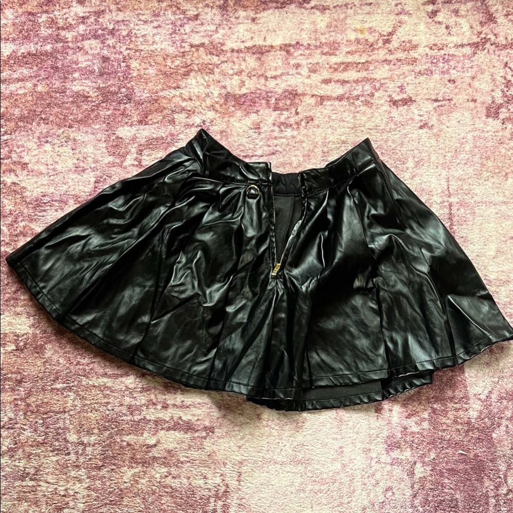 Sugar Thrillz Black Faux Leather Skater Skirt